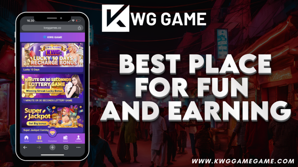 KWG Game logo with vibrant graphics representing action, puzzles, and multiplayer games on an online gaming platform.