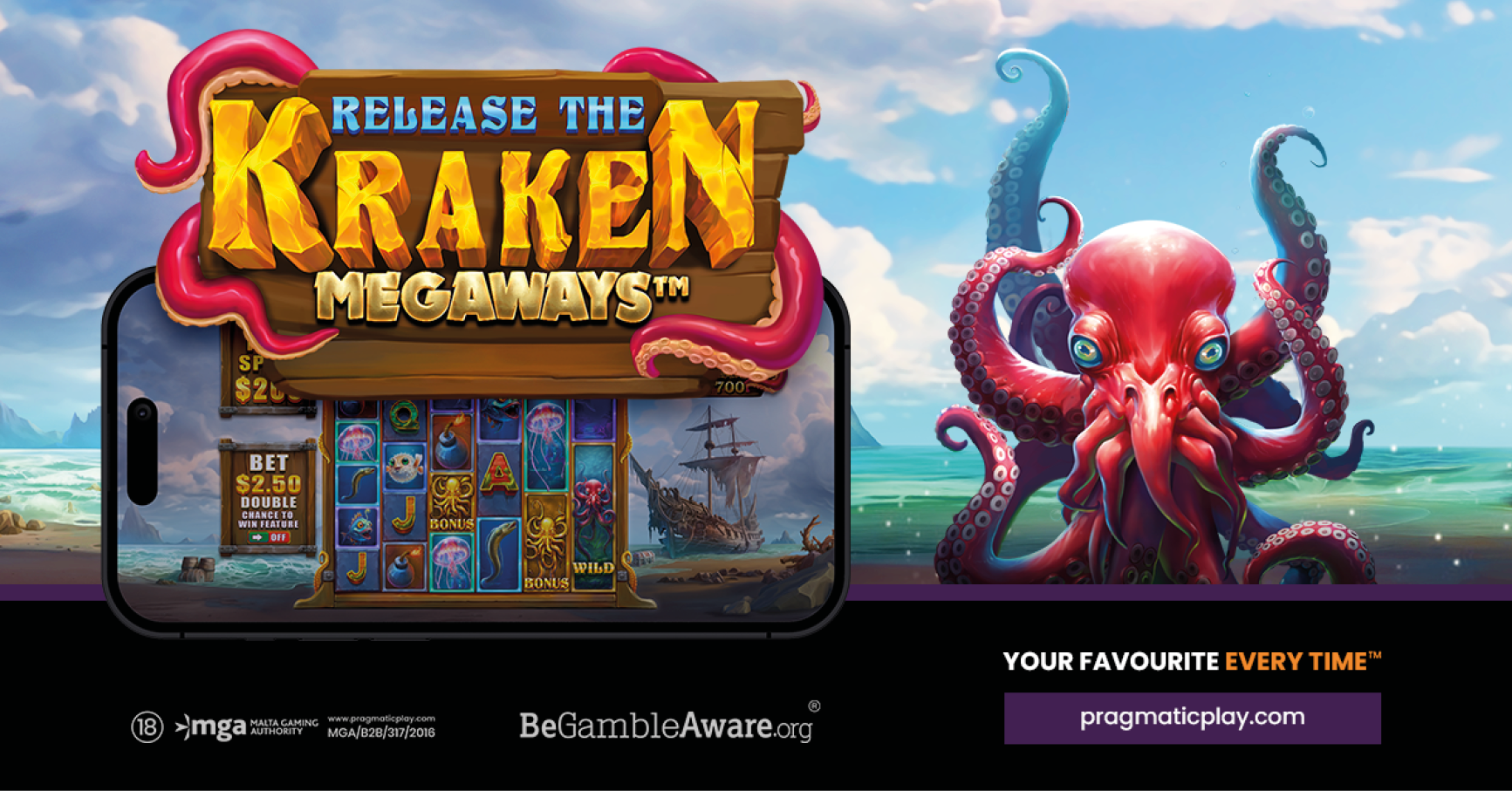 Release The Kraken Megaways Slot showcasing underwater-themed reels with vibrant marine creatures and treasure chests